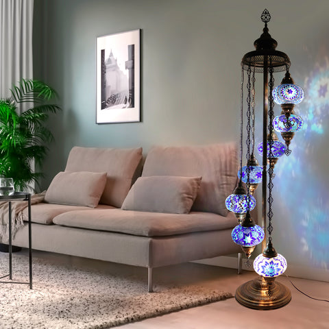 Turkish mosaic floor lamp 7 globe blue color