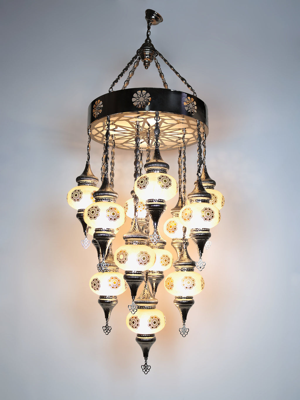 Turkish Chandelier 13-Globe SeljukPattern Glass