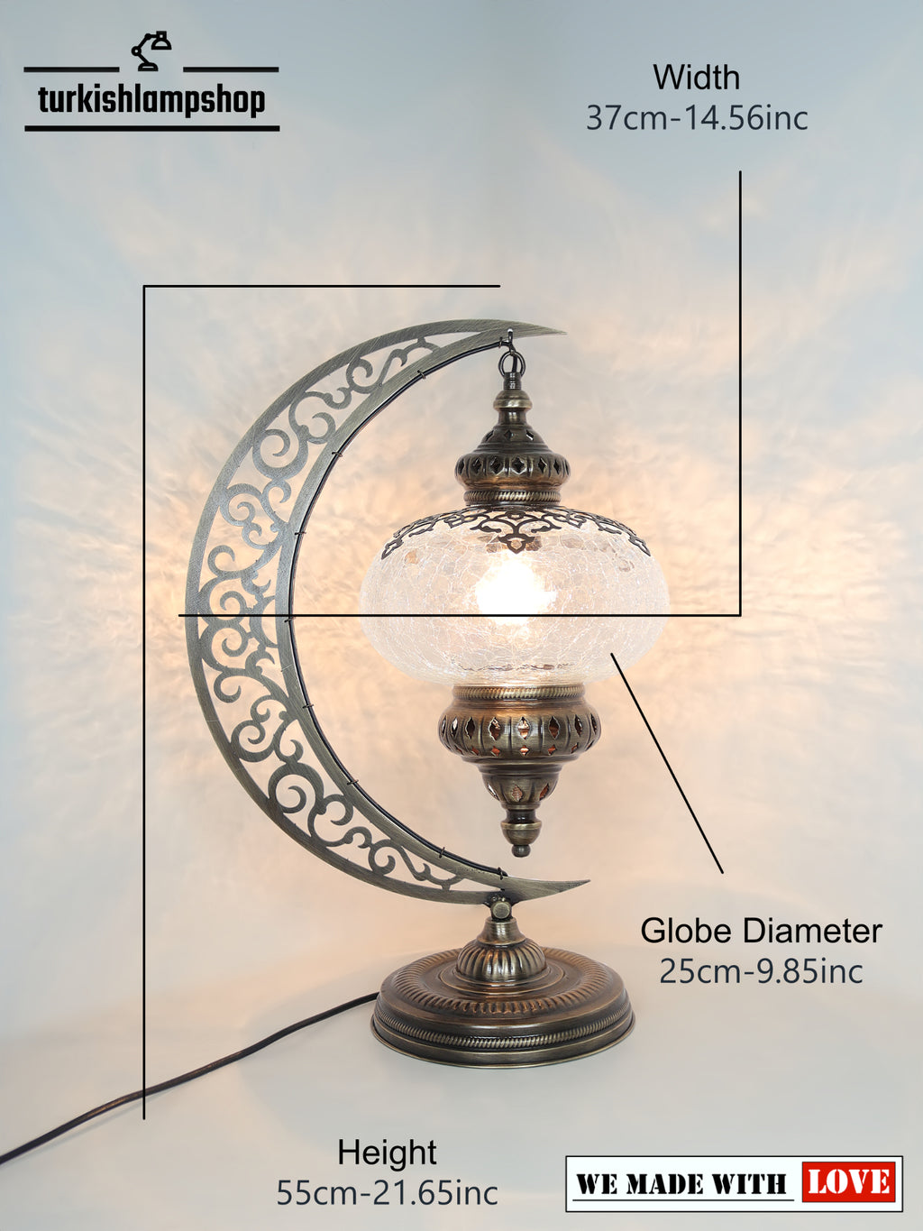 Turkish Clear Glass Table Lamp Moon Design Laser Cut - turkishlampshopTurkish Clear Glass Table Lamp Moon Design Laser Cut