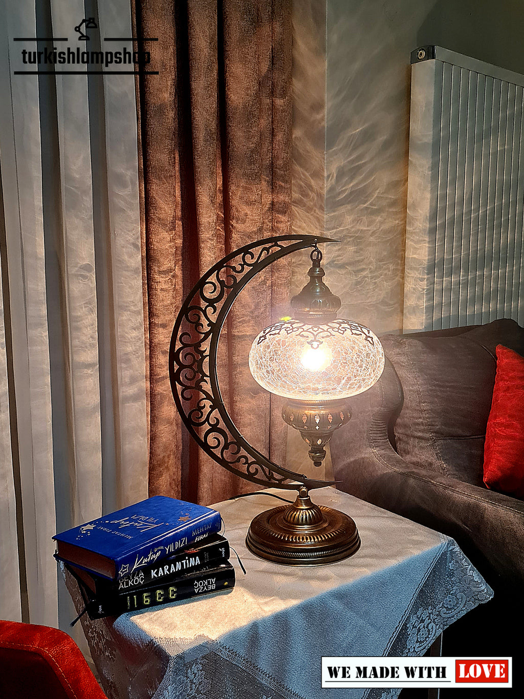 Turkish Clear Glass Table Lamp Moon Design Laser Cut - turkishlampshopTurkish Clear Glass Table Lamp Moon Design Laser Cut