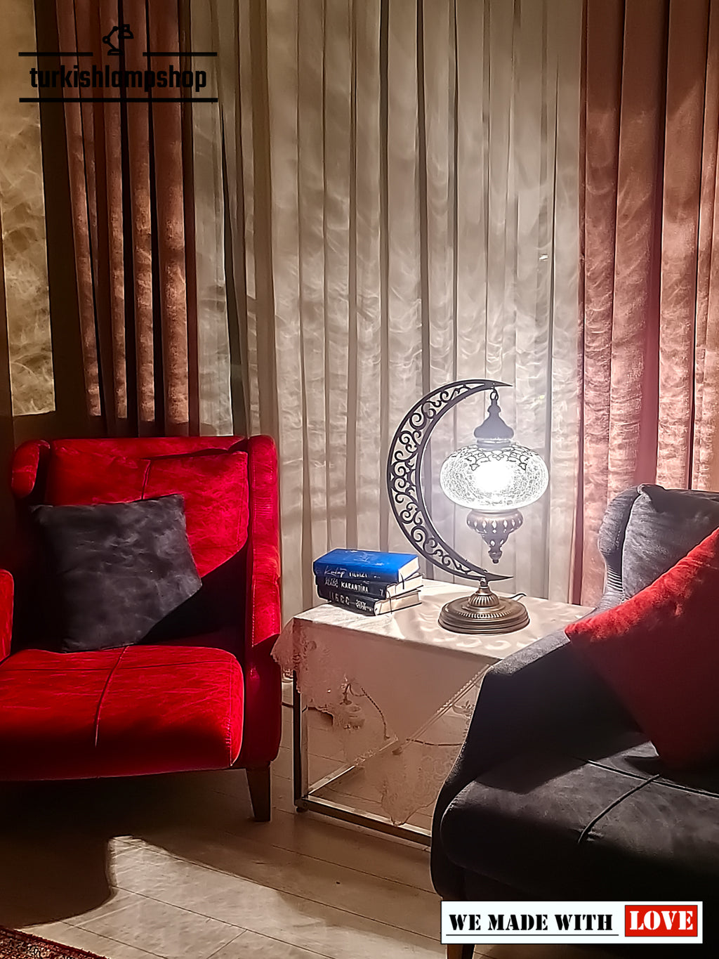 Turkish Clear Glass Table Lamp Moon Design Laser Cut - turkishlampshopTurkish Clear Glass Table Lamp Moon Design Laser Cut