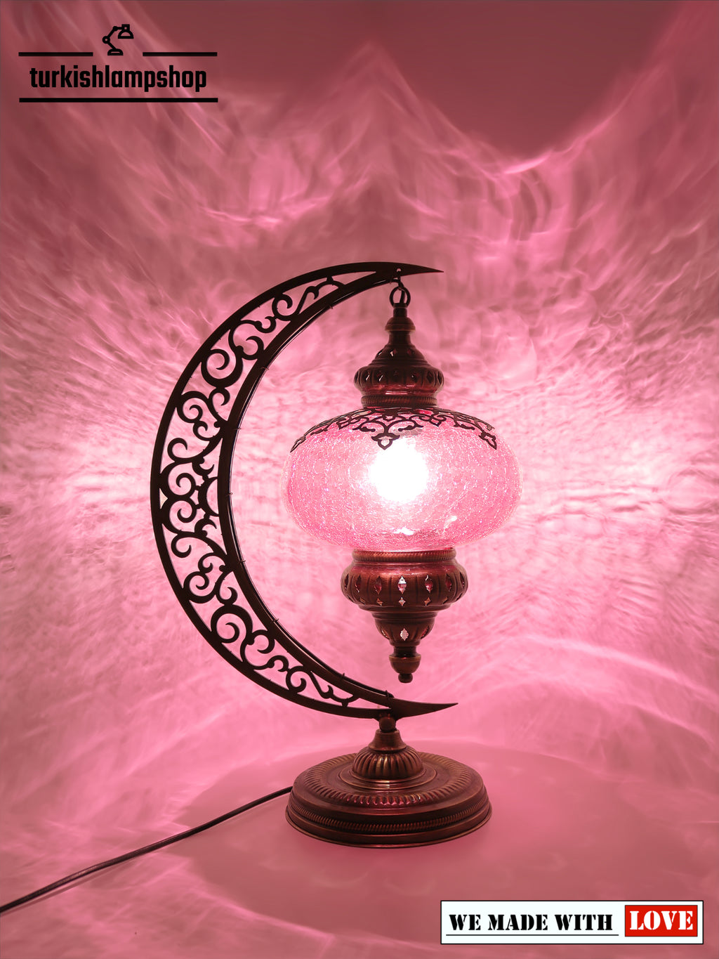 Turkish Clear Glass Table Lamp Moon Design Laser Cut - turkishlampshopTurkish Clear Glass Table Lamp Moon Design Laser Cut