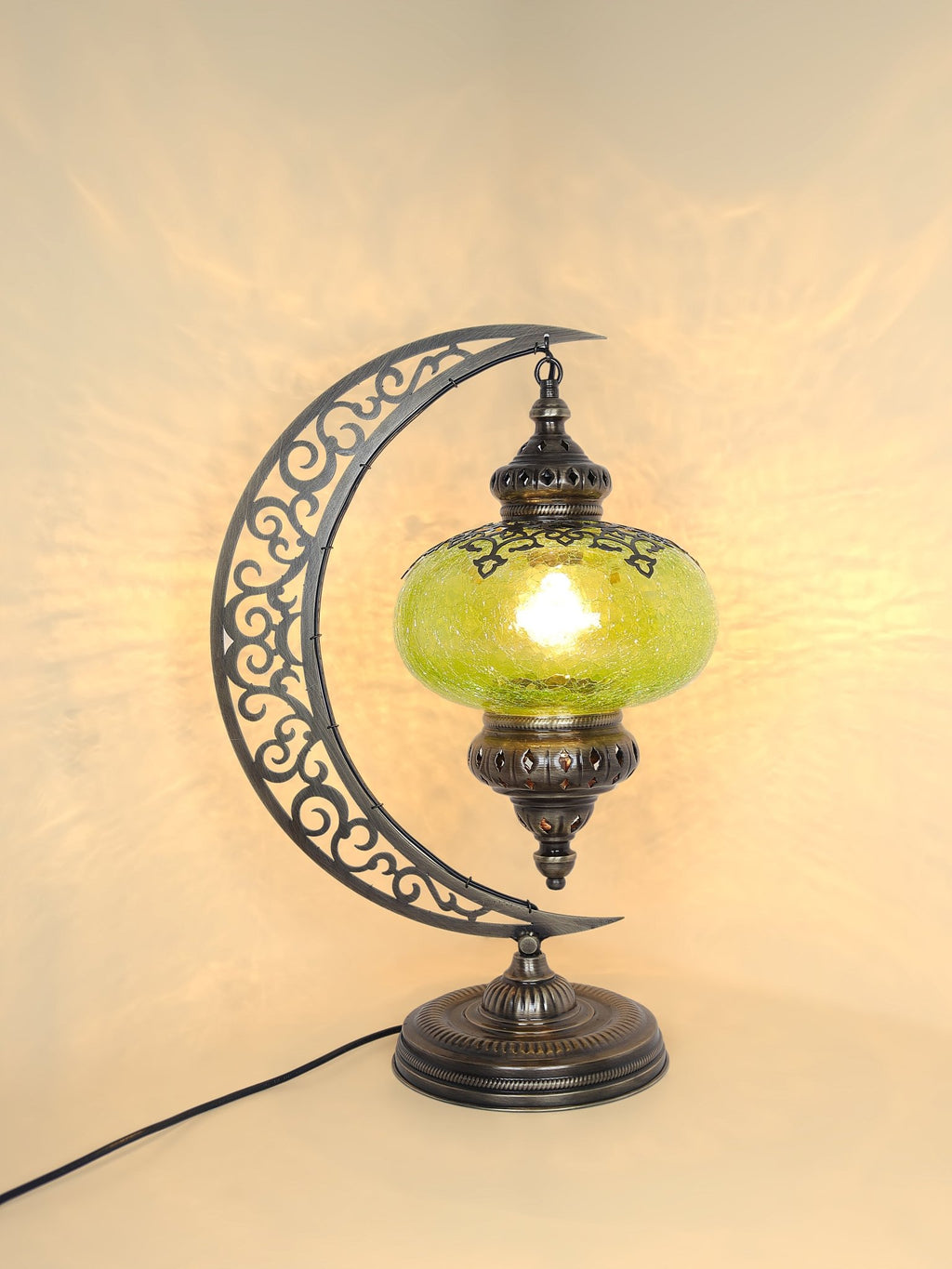 Turkish Clear Glass Table Lamp Moon Design Laser Cut - turkishlampshopTurkish Clear Glass Table Lamp Moon Design Laser Cut