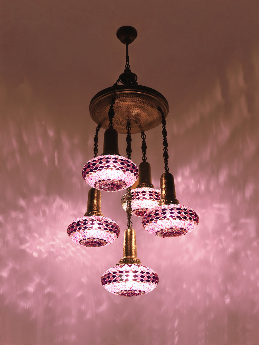 Turkish Mosaic Chandelier 5-Globe Short Model Sultan Design
