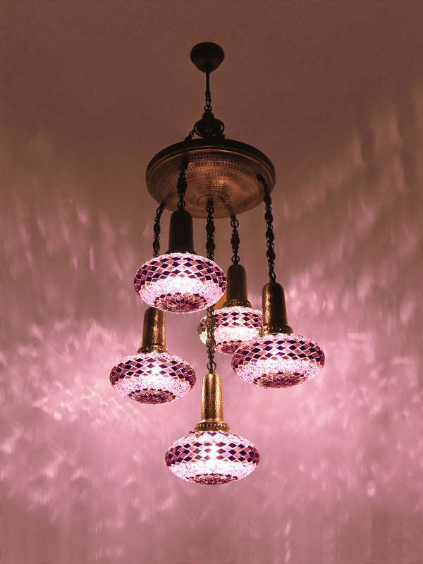 Turkish Mosaic Chandelier 5-Globe Short Model Sultan Design