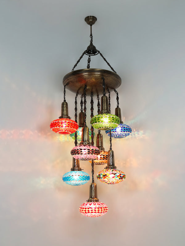 Turkish Chandelier Mosaic 9-Globe Sultan Design Ceiling Light