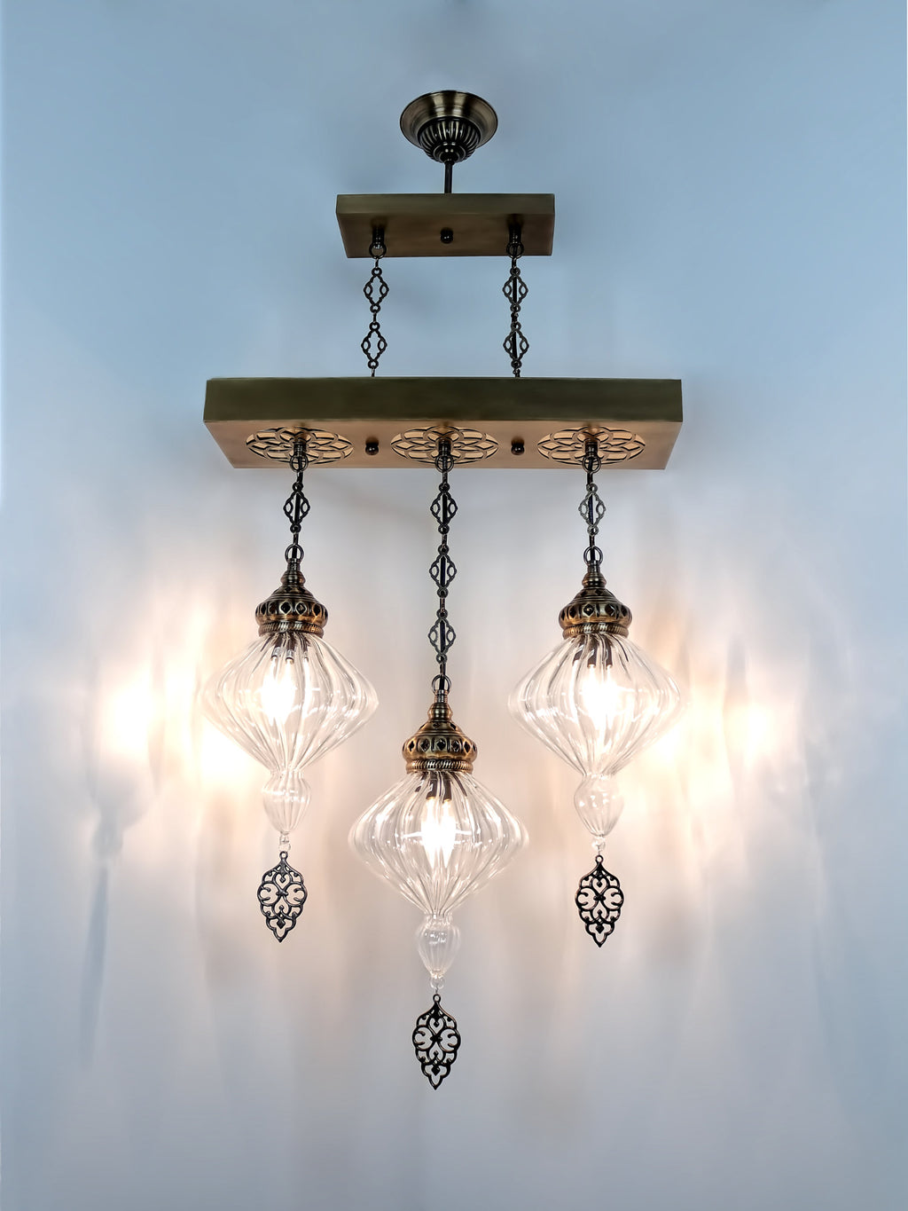 Turkish Dining Room Chandelier 3 Globe Pyrex Glass