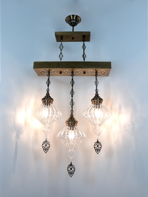 Turkish Dining Room Chandelier 3 Globe Pyrex Glass