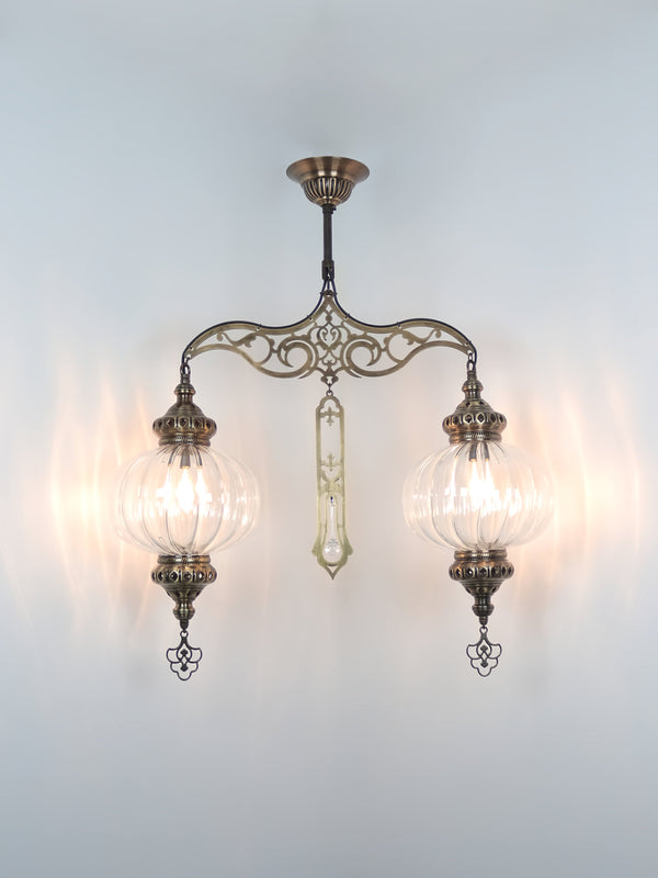 Turkish Chandelier Pyrex Glass 2 Globe Clear Glass