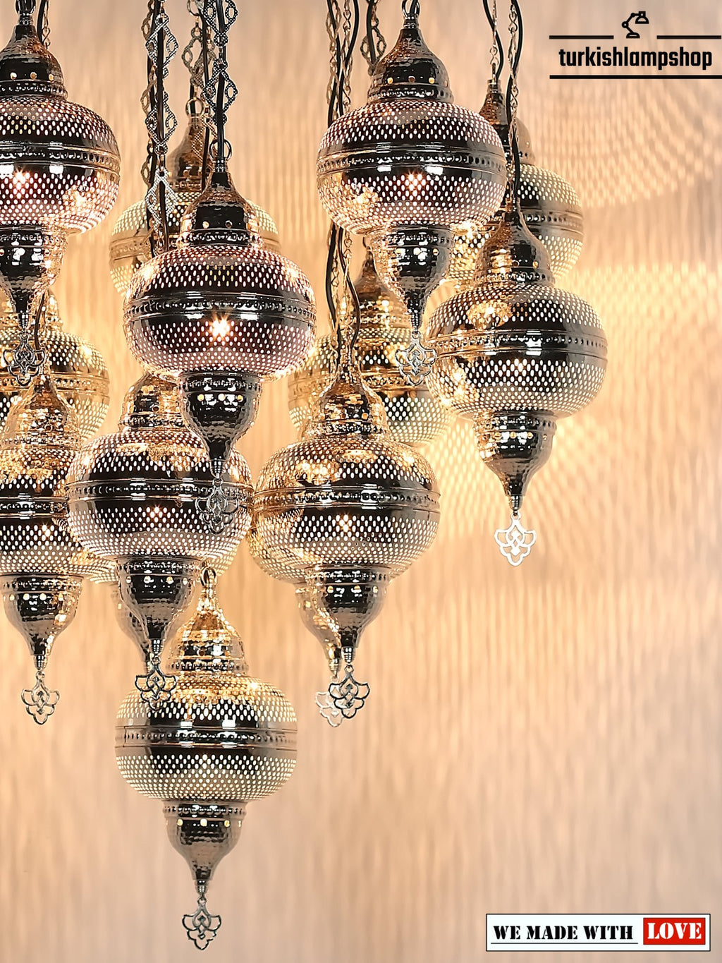 Moroccan Design Chandelier 16 Globe Nickel Color