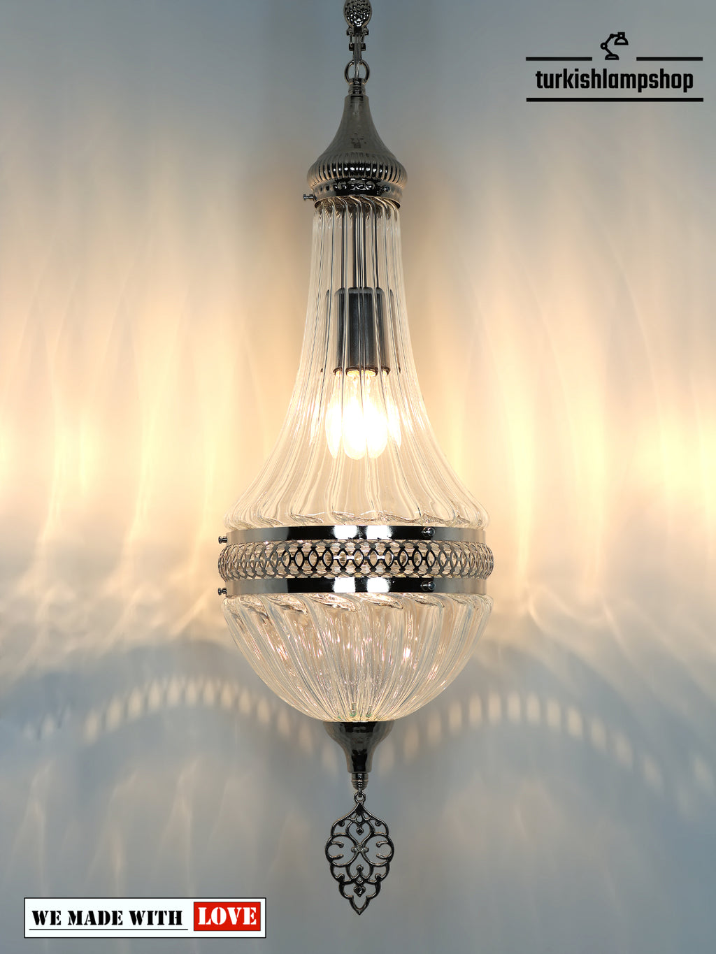  Clear Pyex Blown Glass Pendant Lamp