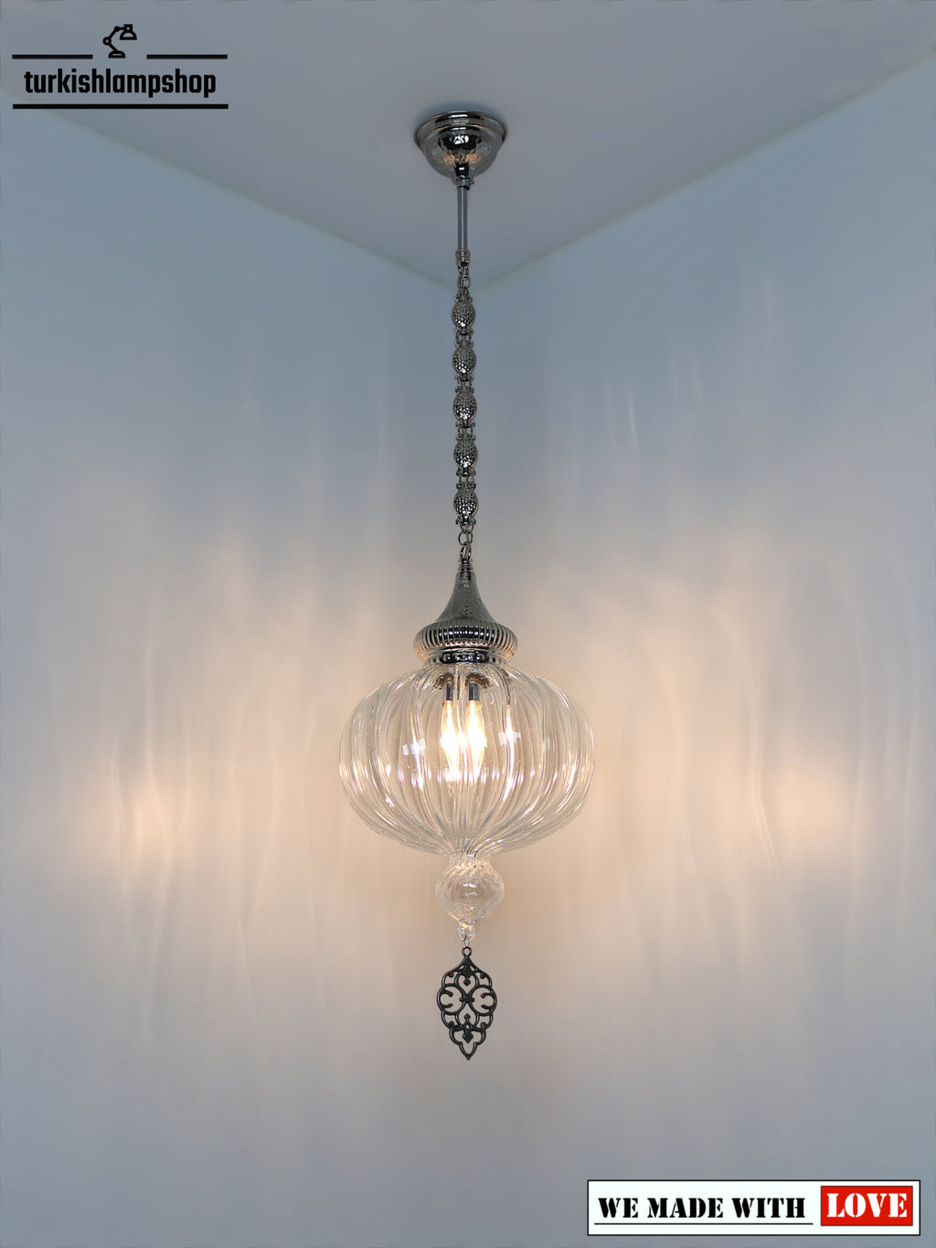 Turkish Pyrex Glass Hanging Lamp Transparent Color